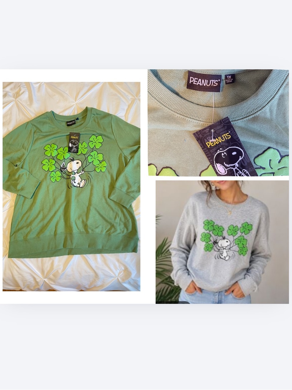 Peanuts Snoopy St. Patrick's Day French Terry Long Sleeve Tee .